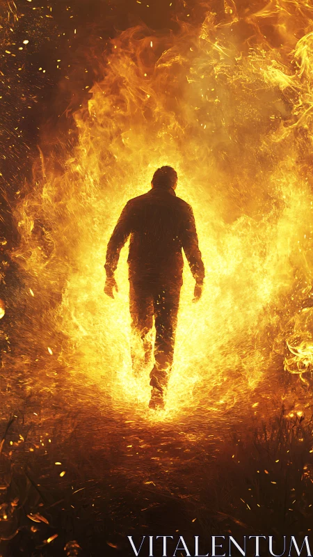 Silhouetted Figure Emerges Through Towering Inferno.