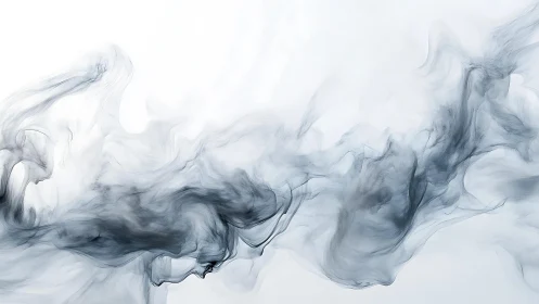 Abstract black ink smoke swirling in white minimalist background.