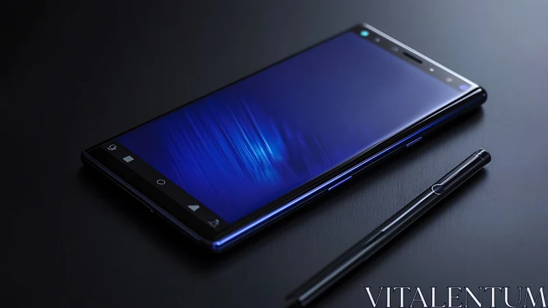 Smartphone with Stylus on Dark Surface.