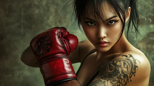 Fighter with Dragon Tattoo Ready for Combat.