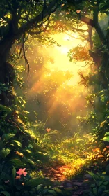 Golden Forest Pathway Glows With Enchanting Sunlight