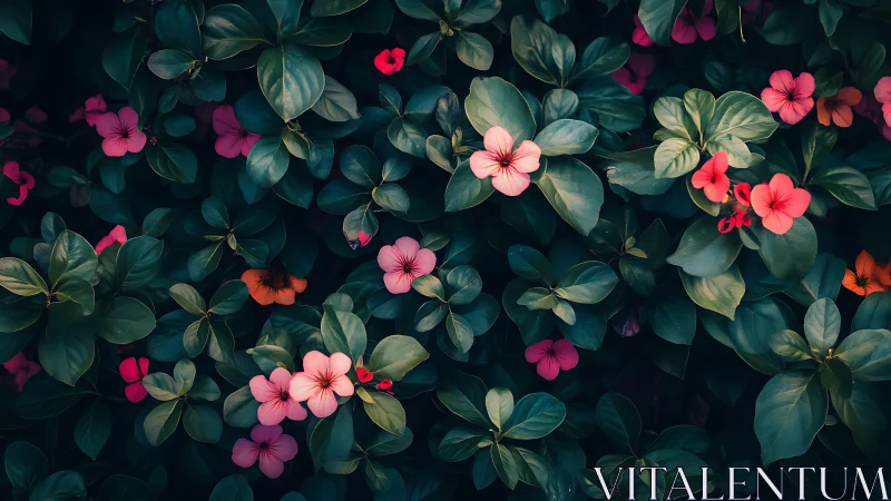 Vibrant Flower Garden from Above with Pink Blooms.