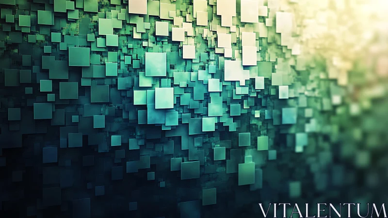Abstract 3D teal squares digital art with glowing gradient effect.
