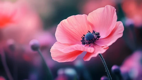Pink Anemone Dancing in Soft Light.