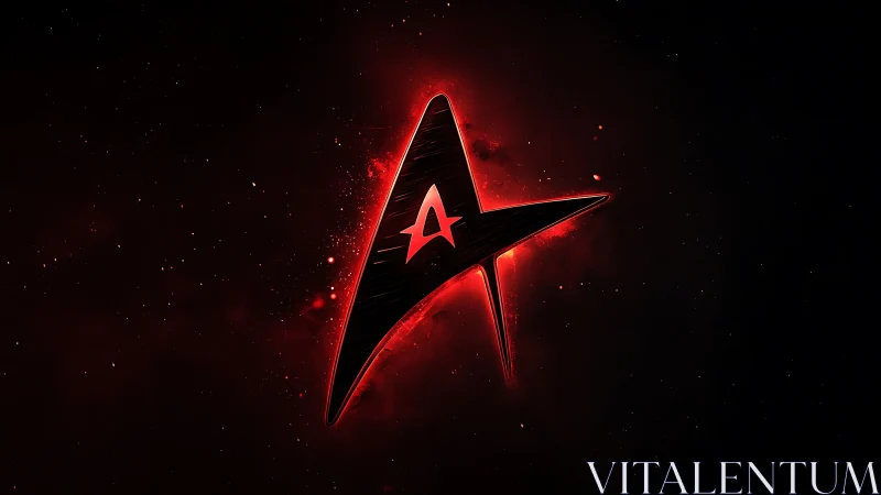 Red star emblem on dark cosmic background in profile.