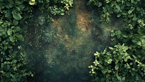 Weathered moss ground framed by dense green foliage border