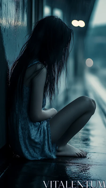 Quiet girl in the rain finding a moment alone outside.