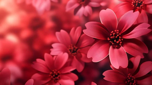 Crimson Blooms Dance Through Depths of Radiant Reverie