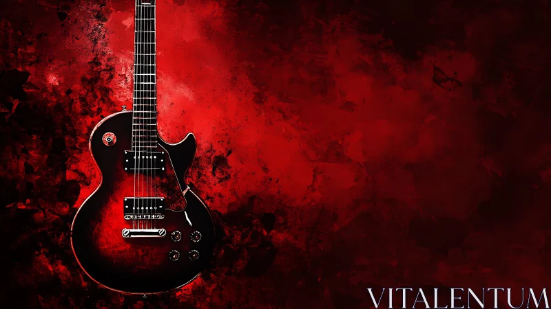 Single-cut electric guitar on red grunge abstract background