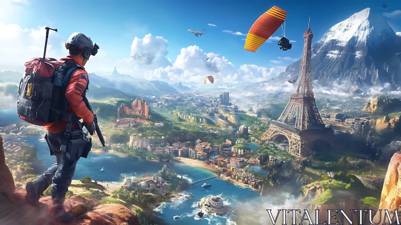 Bold explorer takes in a vibrant fantasy world of travel