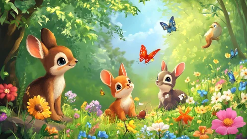 Woodland dreamers chase butterflies in a flower-bright glade.