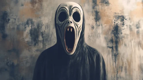 Monochrome hooded specter with elongated screaming skull mask