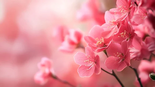 Pink flowering shrub blooms in sharp detail against blurred background.
