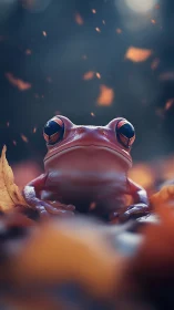 Macro-depth study of glossy red frog amid shallow bokeh field