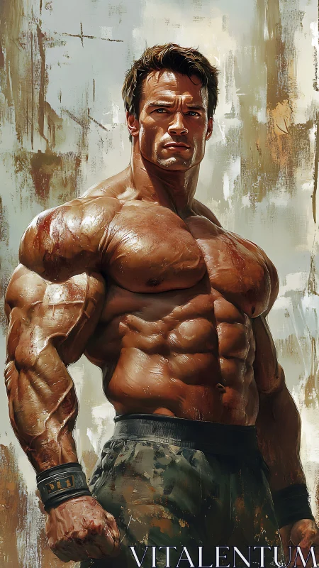 Muscular male figure is rendered in detailed digital painting