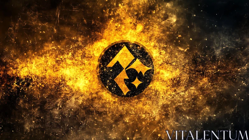 Abstract fiery sports logo with grunge texture and dramatic lighting.