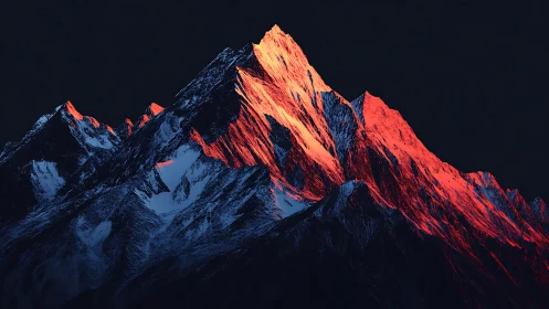 Mountain peak rendered in high contrast red and blue light