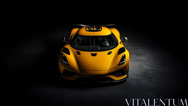 Golden hypercar front portrait under sculpted studio light.