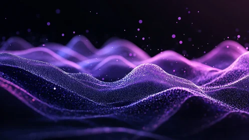 Neon particle wavefield visualization with luminous depth gradients.