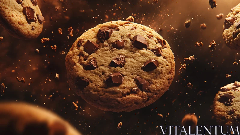 Galactic cookie orbits through a glowing storm of crumbs