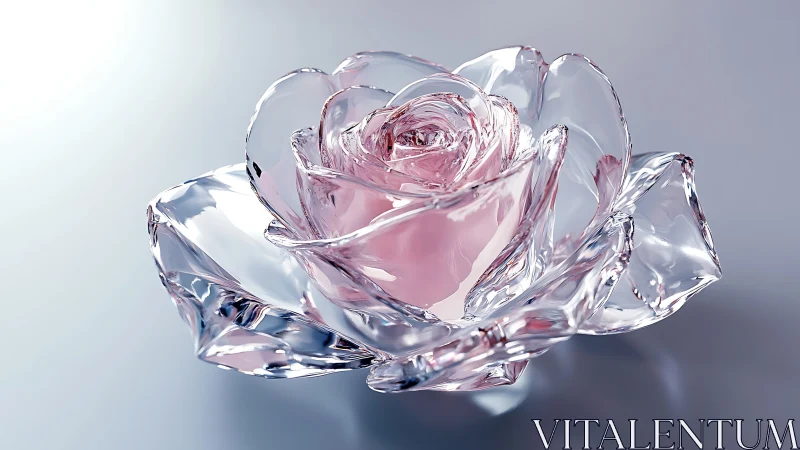 Transparent glass rose sculpture with soft pink core.
