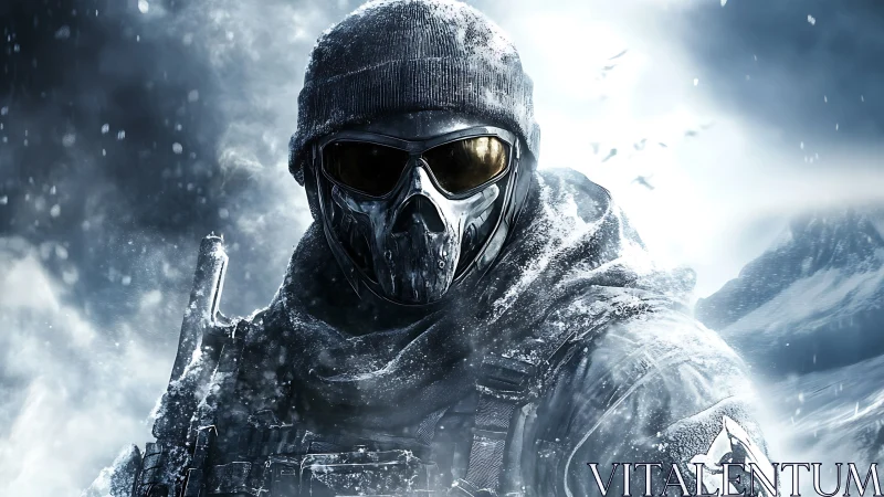 Frost-armored tactical operative in high-contrast digital art.