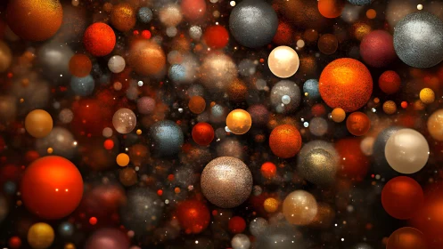 Multicolored spherical particles in dense floating arrangement.