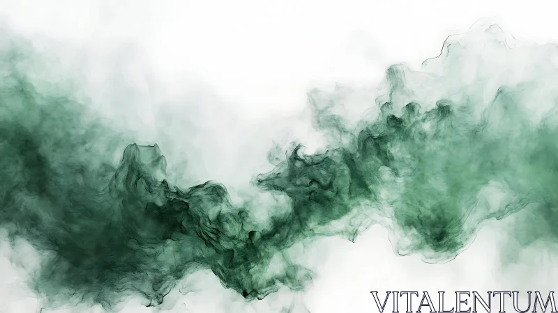 Abstract green smoke waves on white background, digital art style.