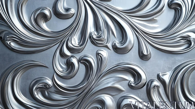 Elegant metallic baroque swirls in silver, 3D embossed pattern.