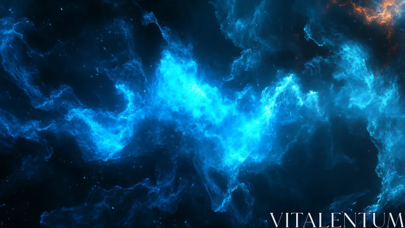 Blue gaseous nebula structure extends across dark star field