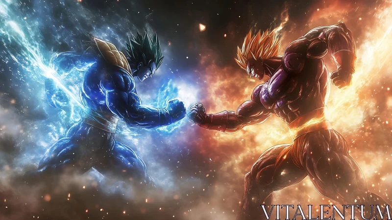 Cosmic rivals trade thunderous punches in twin blazing storms