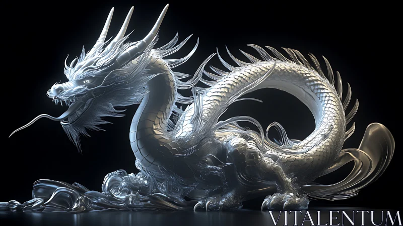 Luminous glass dragon coiled in sculpted liquid light.