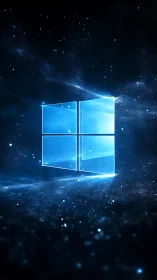 Windows style glowing window logo floats in a star field
