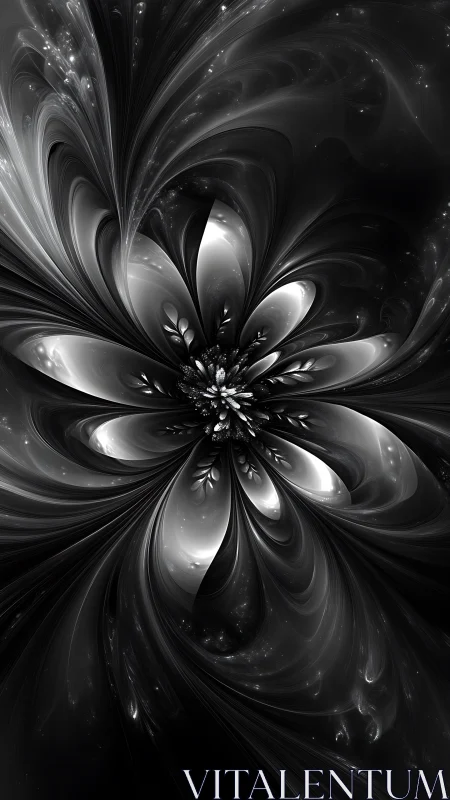 Monochrome fractal bloom with luminous petal distortions.