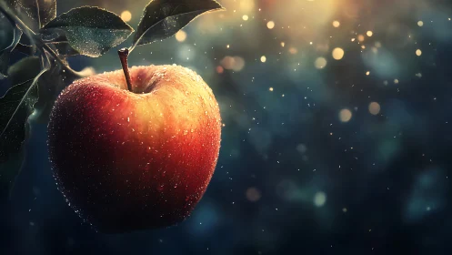 Dewlit orchard jewel hangs suspended in evening starlight