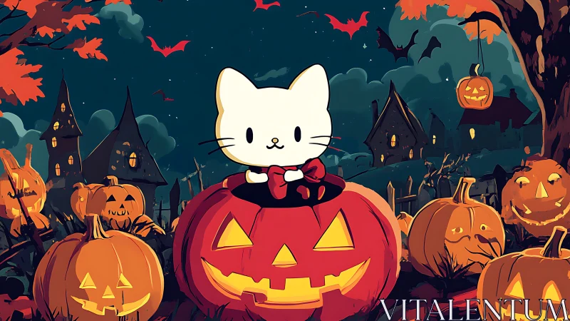 Cute Cat's Spooky Halloween Pumpkin Adventure.
