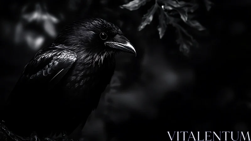 Raven in Darkness: Monochromatic Portrait.