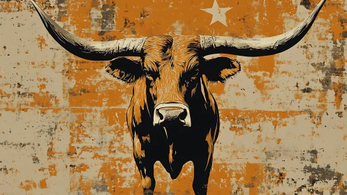 Longhorn bull illustration centered on distressed backdrop