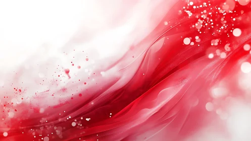 Abstract Red and White Flowing Wave with Light Particle Effects.