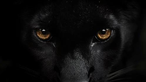 Black Cat Golden Eyes Close-up Portrait.