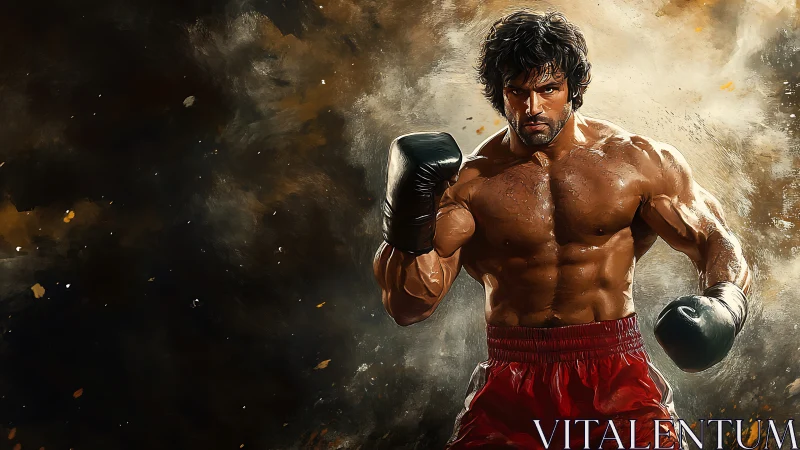 Muscular Boxer in Fighting Stance with Drama.