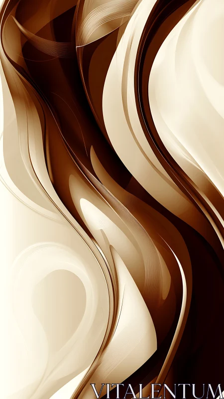 Curved brown and cream abstract bands flow across frame