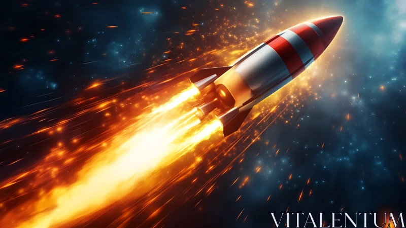 3D rocket propulsion in deep space with dynamic flame trails.