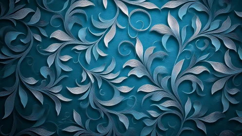 Intricate teal relief foliage in layered paper-cut style.