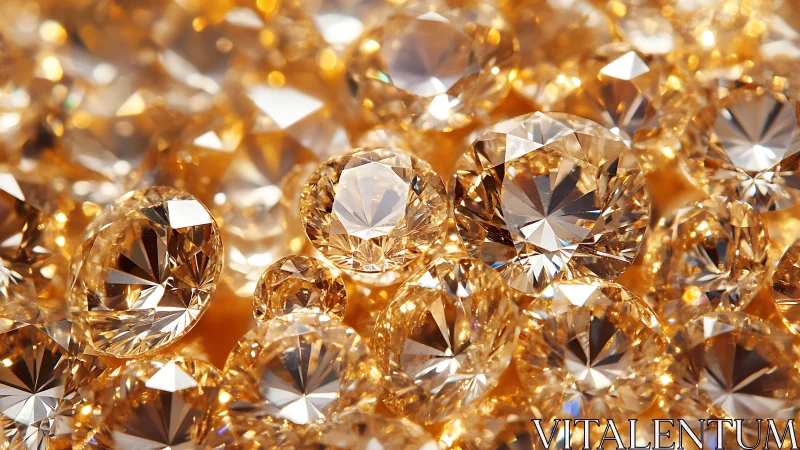 Cut gemstones display warm golden reflections under light