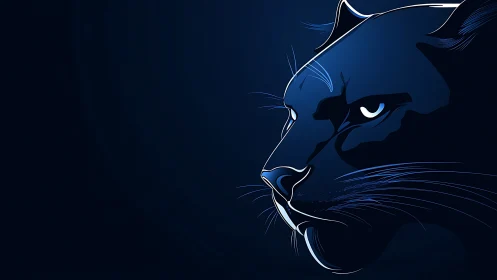 Blue Feline Portrait with Neon Glow Details.