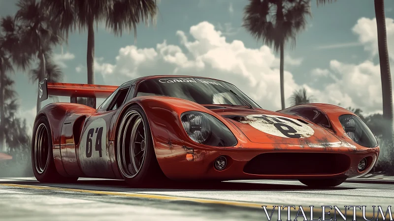 Low-angle render of vintage endurance race car with weathered livery