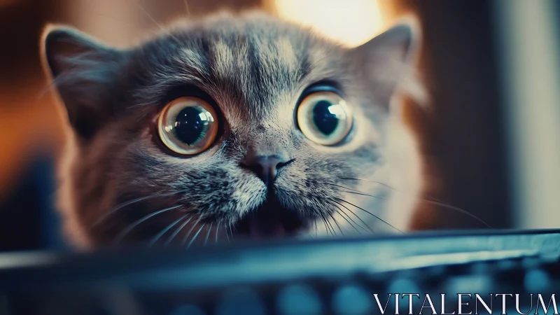 Wide-Eyed Wonder: A Cat's Surprised Moment of Delight.