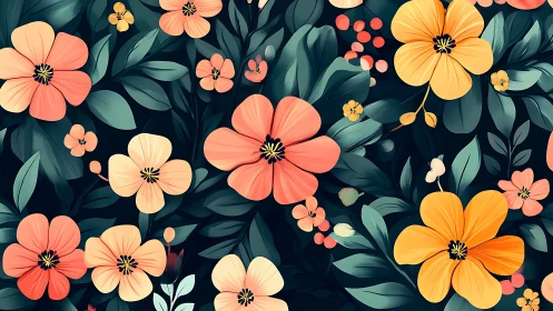 Botanical Symphony: Garden Blooms Dance Through Midnight Canvas.