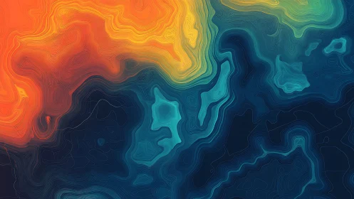 Topographic tides of molten sunset and deep teal oceans.